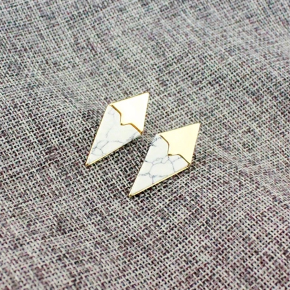 White marble and gold geometric earrings